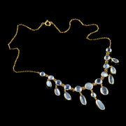 Antique Victorian Moonstone Lavaliere Necklace 18Ct Gold On Silver Circa 1900