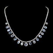 Antique Victorian Moonstone Pearl Necklace Sterling Silver Circa 1900