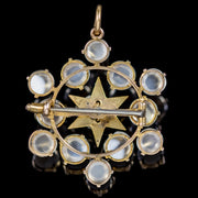 Antique Victorian Moonstone Pearl Star Pendant Brooch 18Ct Gold Circa 1880