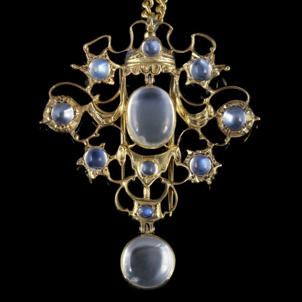 Antique Victorian Moonstone Pendant Necklace Silver Gold Circa 1880