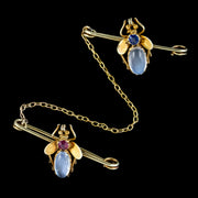 Antique Victorian Moonstone Ruby Sapphire Insect Pins 18Ct Gold Circa 1900