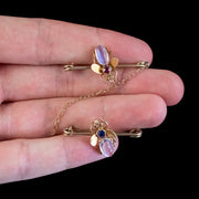 Antique Victorian Moonstone Ruby Sapphire Insect Pins 18Ct Gold Circa 1900