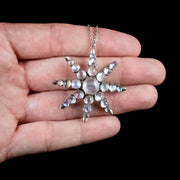 Antique Victorian Moonstone Star Pendant Necklace Silver Brooch Chain Circa 1880