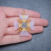 Antique Victorian Mourning Cross Pendant Etruscan Revival Agate 18Ct Gold Circa 1850