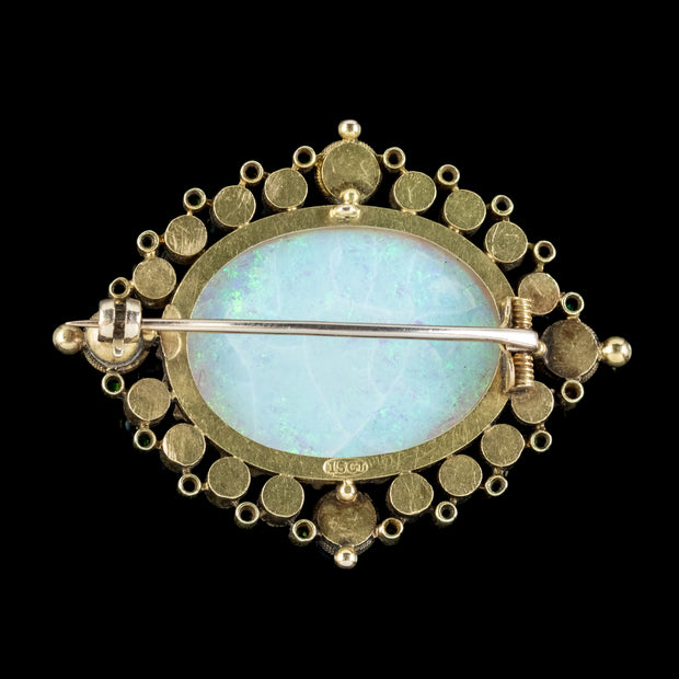 Antique Victorian Opal Garnet Pearl Brooch back