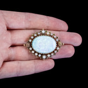 Antique Victorian Opal Garnet Pearl Brooch hand