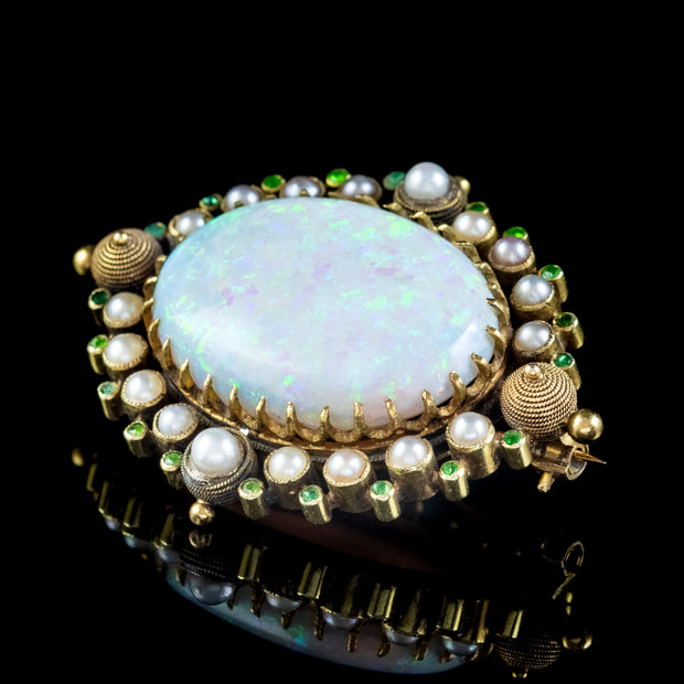 Antique Victorian Opal Garnet Pearl Brooch side