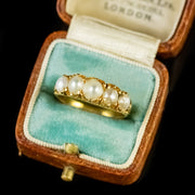 Antique Victorian Natural Pearl Five Stone Ring 18Ct Gold Circa 1860