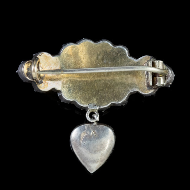 Antique Victorian Opaline Glass Brooch Silver