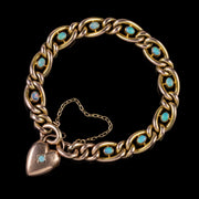 Antique Victorian Opal Curb Bracelet 9Ct Gold Heart Padlock Circa 1900