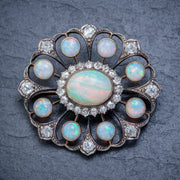 Antique Edwardian Opal Diamond Flower Brooch 5.1ct Of Opal
