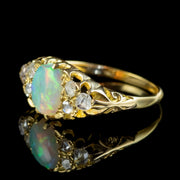 Antique Victorian Opal Diamond Cluster Ring 18Ct Gold 1.60Ct Opal Circa 1880