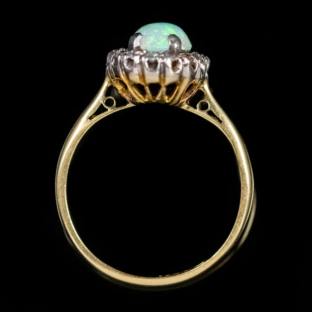 Antique Victorian Opal Diamond Cluster Ring 18Ct Gold Platinum Circa 1900