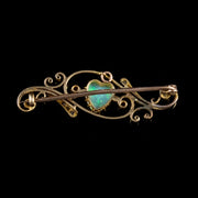 Antique Victorian Opal Diamond Heart Brooch 18Ct Gold Circa 1900
