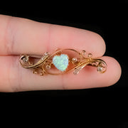 Antique Victorian Opal Diamond Heart Brooch 18Ct Gold Circa 1900