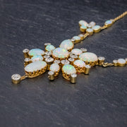 Antique Victorian Opal Diamond Necklace 20Ct Opal 5Ct Diamond 18Ct Gold Circa 1900
