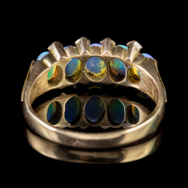 Antique Victorian Opal Diamond Ring 15Ct Gold Circa 1900