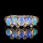 Antique Victorian Opal Diamond Ring 15Ct Gold Circa 1900