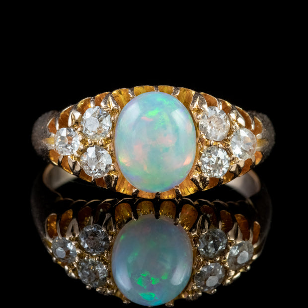 Antique Victorian Opal Diamond Ring 15Ct Gold Dated 1897