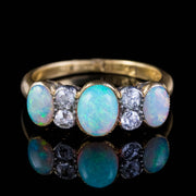 Antique Victorian Opal Diamond Ring 18Ct Gold 1.75Ct Opal Circa 1890