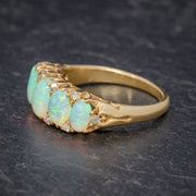 Antique Victorian Opal Diamond Ring 18Ct Gold Circa 1880 Boxed