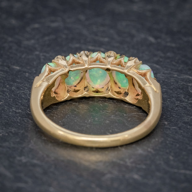Antique Victorian Opal Diamond Ring 18Ct Gold Circa 1880 Boxed