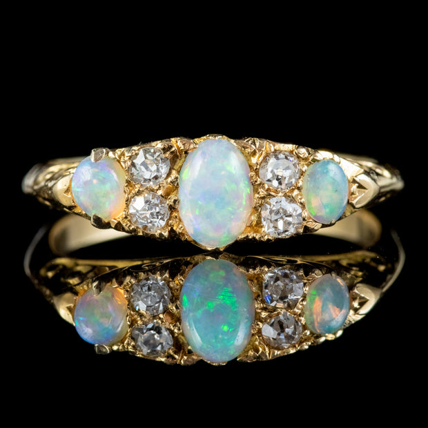Antique Victorian Opal Diamond Ring 18ct Gold Circa 1895