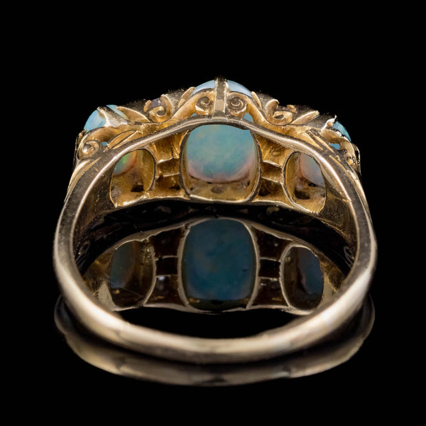Antique Victorian Opal Diamond Ring 18Ct Gold Circa 1900 Boxed
