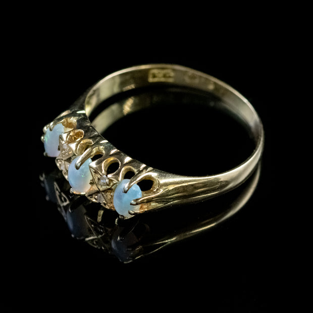 Antique Victorian Opal Diamond Ring 18Ct Yellow Gold Circa 1900