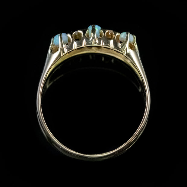 Antique Victorian Opal Diamond Ring 18Ct Yellow Gold Circa 1900
