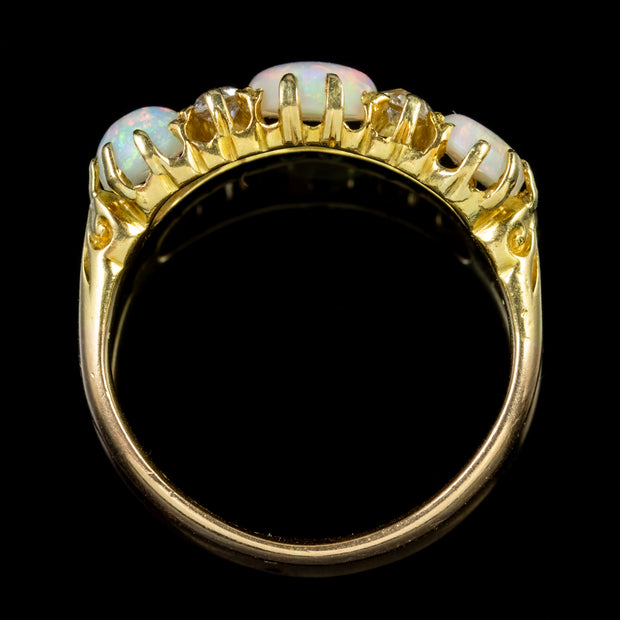 Antique Victorian Opal Diamond Trilogy Ring 18Ct Gold Circa 1880