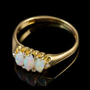 Antique Victorian Opal Diamond Trilogy Ring 18Ct Gold Circa 1900
