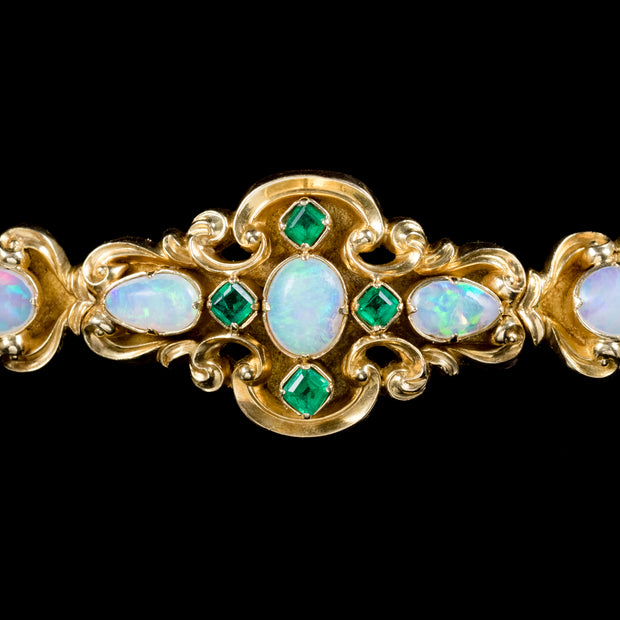 Antique Victorian Opal Emerald Bracelet 18Ct Gold Circa 1860
