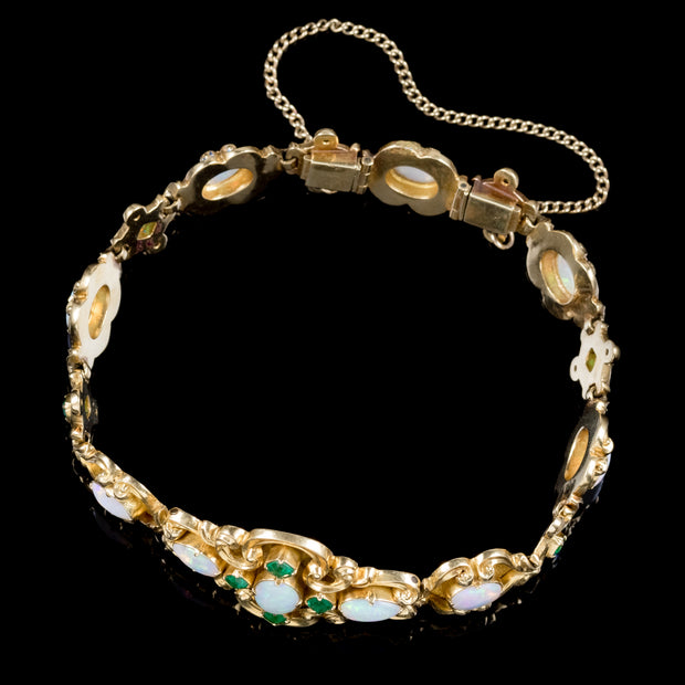 Antique Victorian Opal Emerald Bracelet 18Ct Gold Circa 1860