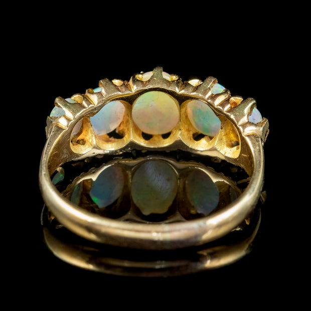 Antique Victorian Opal Five Stone Ring 18Ct Gold 2.20Ct Of Opal Circa 1900