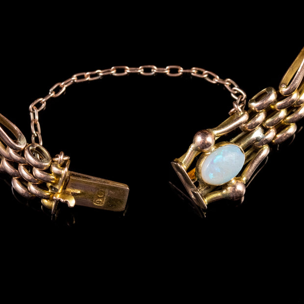 Antique Victorian Opal Gate Bracelet 9Ct Yellow Gold Circa 1890
