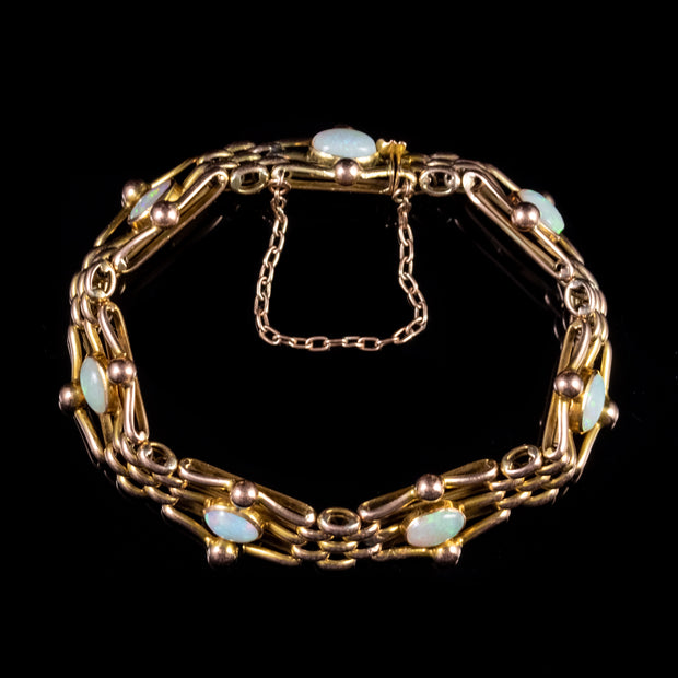 Antique Victorian Opal Gate Bracelet 9Ct Yellow Gold Circa 1890