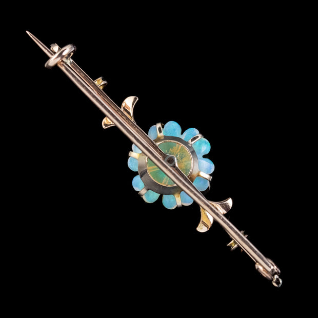 Antique Victorian Opal Ruby Flower Brooch 9ct Gold Circa 1900 Boxed