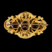 Antique Victorian Paste Amethyst Brooch 18Ct Gold Gilt Circa 1860