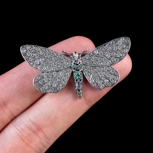Antique Victorian Paste Butterfly Brooch Silver Circa 1880