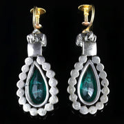 Antique Victorian Green Paste Drop Earrings Silver 9ct Gold backs