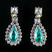 Antique Victorian Green Paste Drop Earrings Silver 9ct Gold backs