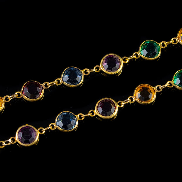 Antique Victorian Paste Long Chain Necklace Silver 18Ct Gold Circa 1900