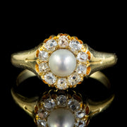 Antique Victorian Pearl Diamond Cluster Ring 18Ct Gold Circa 1900