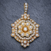 Antique Victorian Pearl Diamond Flower Pendant 18Ct Gold Circa 1900