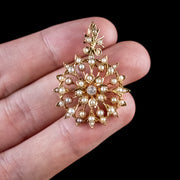 Antique Victorian Pearl Diamond Pendant Brooch 15Ct Gold Circa 1880