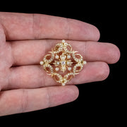 Antique Victorian Pearl Diamond Pendant Brooch 18Ct Gold Circa 1900