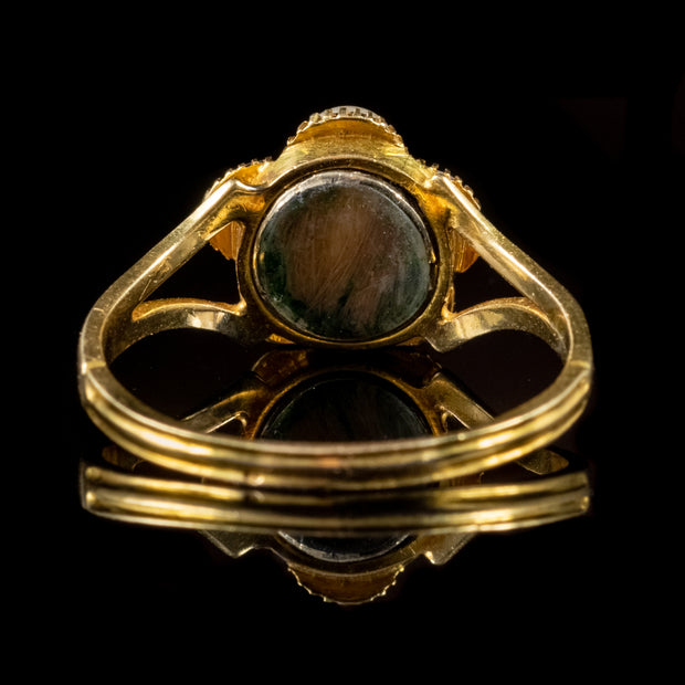 Antique Victorian Pearl Diamond Ring 18Ct Gold Locket Back Circa 1880