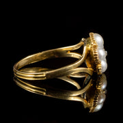 Antique Victorian Pearl Diamond Ring 18Ct Gold Locket Back Circa 1880