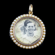 Antique Victorian Pearl Double Side Photo Locket Pendant 15Ct Gold